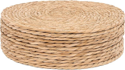 GENMOUS Woven Placemats Set of 12, 12" Round Placemats Natural Water Hyacinth Boho Placemats,Farmhouse Rattan Chargers for Dinner Plates, Rustic Braided Wicker Table Mats for Thanksgiving,Home,Wedding