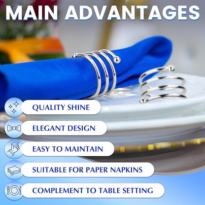 Silver Napkin Rings Set of 8 – Elegant Valentine Napkin Ring Holders, Sturdy Metal Holiday Table Decor for Weddings, Parties & Family Dinners, Great Kitchen Gifts Idea for Hosts & Seasonal Holidays