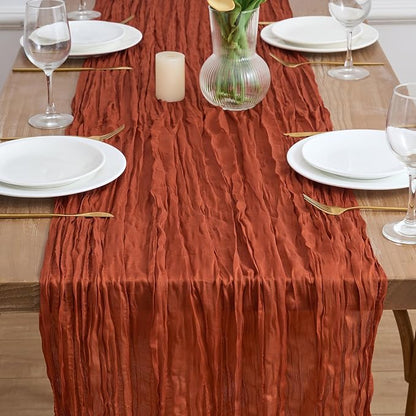 Asee'm 3pcs Terracotta Fall Cheesecloth Table Runner 10FT Boho Burnt Orange | - Image 2
