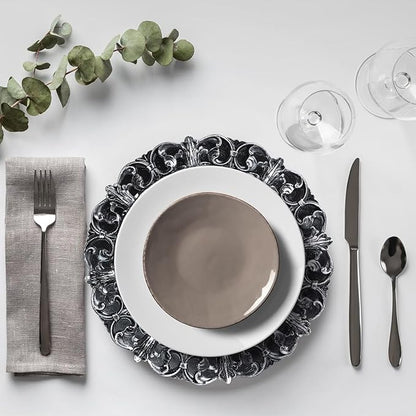 Black Charger Plates Set of 6, Decorative Table Plastic Chargers for Dinner Plates, Party, Wedding, Thanksgiving, Christmas, 11B
