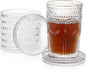 JUXYES 8 Pack Clear Crystal Coasters Round Cup Mat, Glass Coasters for Drinks Coffee Tea Wine, Decorative Wine Bottle Coaster, Crystal Drink Coasters for Restaurant bar Kitchen Dining Table