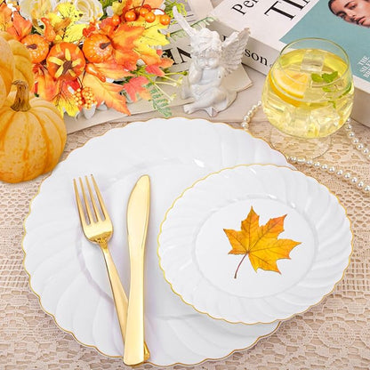 YOUBET 125PCS White and Gold Plastic Plates - Image 3
