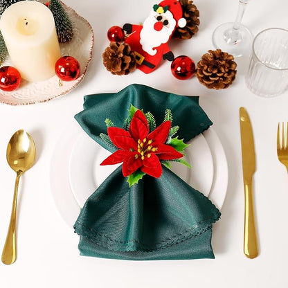 wonlex Flower Napkin Rings Set of 12, Farmhouse Red Green Napkin Rings Holder - Image 8
