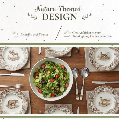 Spode Woodland Salad Servers – 10 Inch Porcelain & Steel Set Featuring Pheasant - Image 3