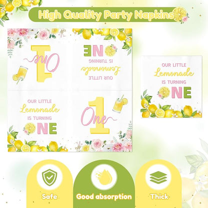 96Pcs Lemon 1st Party Plates Supplies Pink Yellow Our Little Lemonade Is - Image 4