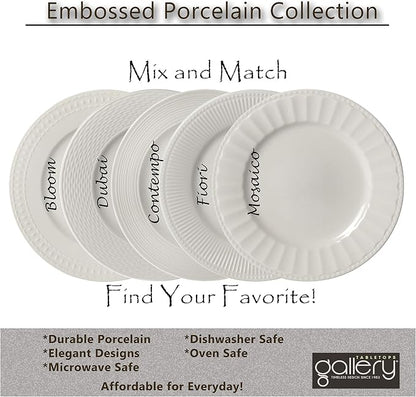 Tabletops Gallery Embossed Bone White Porcelain Round Dinnerware Collection- - Image 2