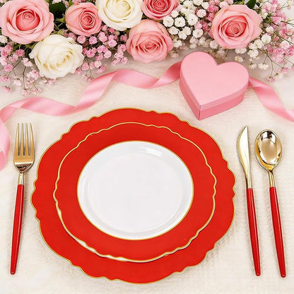 WDF 60pcs Red Valentines Plates Disposable - 7.5inch Heavy Duty Red Dessert/Salad/Cake Plates for Valentine's Day