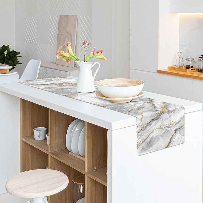Marble Table Runner 13x36 Inch Gold Grey Table Dresser Runners Modern Table - Image 6