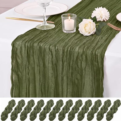 12 Pack Olive Green Cheesecloth Table Runner 17x108 Inch Boho Rustic Semi Sheer by Unknown