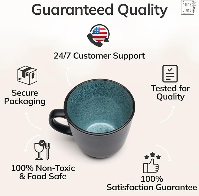 Large Stoneware Coffee Mugs Set of 4, 15.6 oz Coffee Cups - Image 4