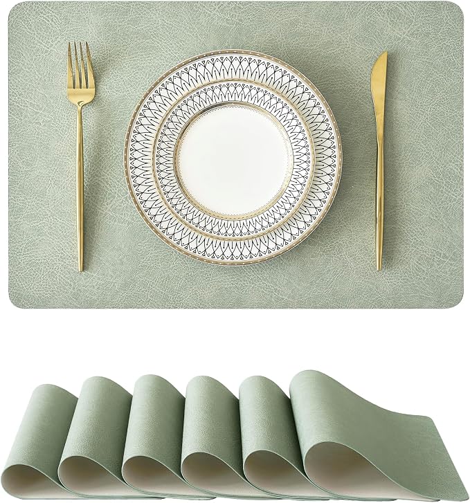 Leetaltree Reversible Faux Leather Placemats Set of 6, 12x17 Inch, Heat by Leetaltree-ArtatEveryTable