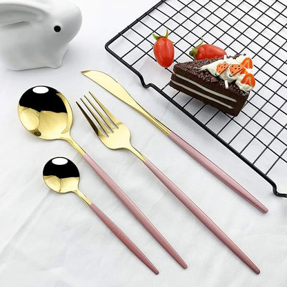 JASHII Flatware Serving Set 24 Piece, Stainless Steel Silverware Set, Modern - Image 5