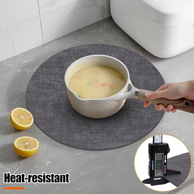 Homaxy Round Faux Leather Placemats and Coasters, Dark Grey | Washable - Image 2