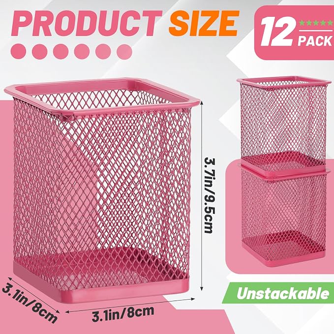 Segarty Pen Cup, 12 Pack Square Dark Pink Pen Holder - Image 2