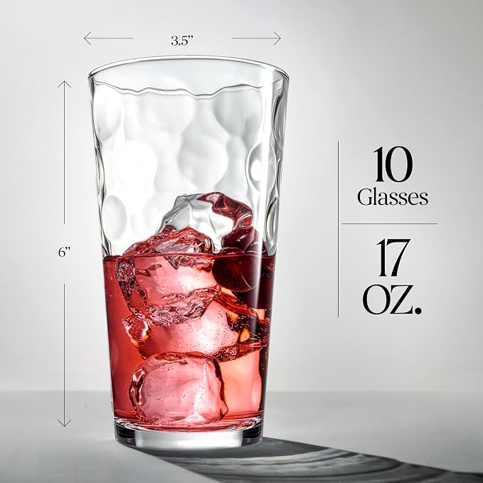 Highball Drinking Glasses Set of 10 Glass Cups by Home Essentials, 17 Oz. - Image 5