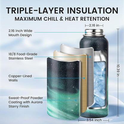 RAYMYLO Insulated Water Bottle 40 oz, Triple Wall Vacuum Stainless Steel | - Image 4
