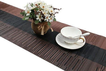 SHACOS Table Runners Woven Vinyl Table Mats 12x54 inch for Kitchen Dining Table Non Slip Washable, Ombre Coffee Black
