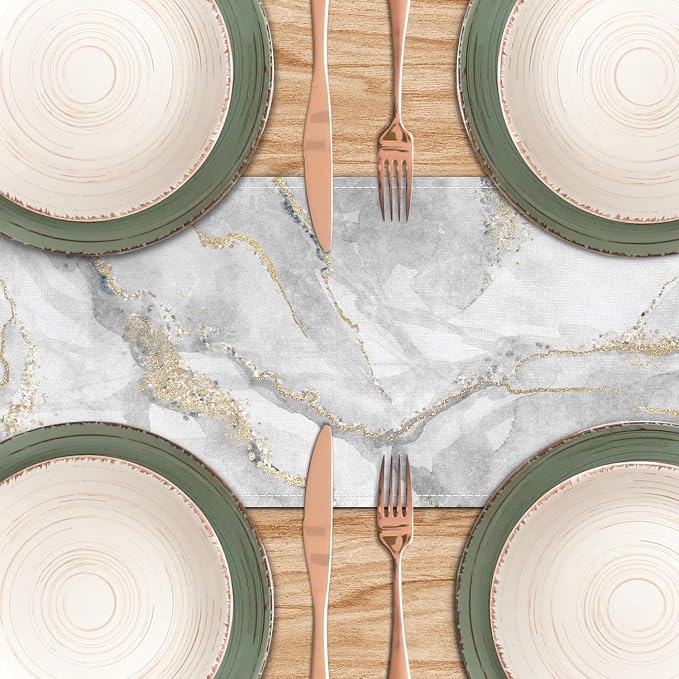 Marble Table Runner 13x71 Inch Gold Grey Table Dresser Runners Modern Table - Image 5