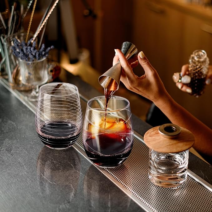 Joeyan Hand Blown Etched Stemless Wine Glasses - Image 5