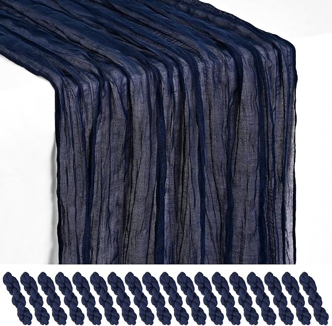 Showgeous 18 Pack Navy Blue Cheesecloth Table Runner, 17 x 108 Inches | Boho by Showgeous