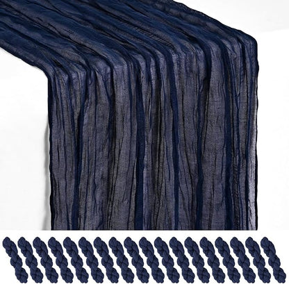 Showgeous 18 Pack Navy Blue Cheesecloth Table Runner, 17 x 108 Inches | Boho by Showgeous