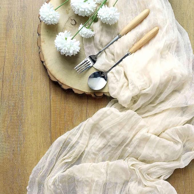 Efavormart 10ft Cream Gauze Table Runner - Image 2