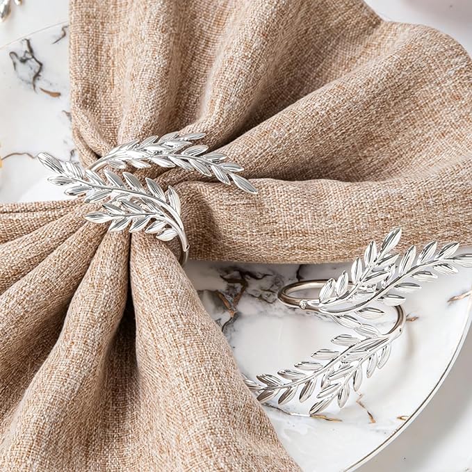 12pcs Silver Leaves Napkin Rings Set of 12, Leaf Shaped Metal Cloth Napkin - Image 6