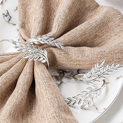 12pcs Silver Leaves Napkin Rings Set of 12, Leaf Shaped Metal Cloth Napkin - Image 6