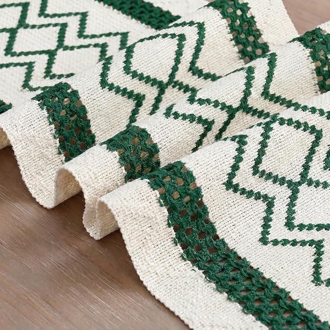 Artoid Mode Forest Green Stripe Diamond Woven Table Runner 12x108 Inch | - Image 6