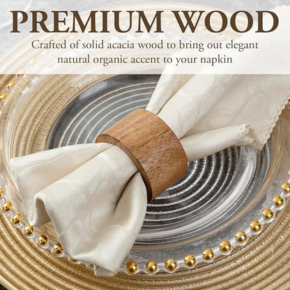 MyGift Set of 6 Acacia Wood Round Napkin Rings, Rustic Dinner Table Decor | - Image 2