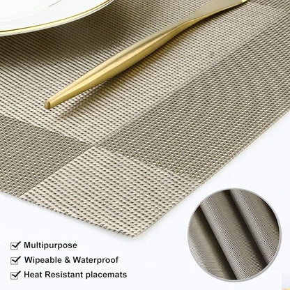 DACHUI Heat-Resistant Placemats Stain Resistant Anti-Skid Washable PVC Table Mats Woven Vinyl Placemats (4pcs, Coffee-Cross)