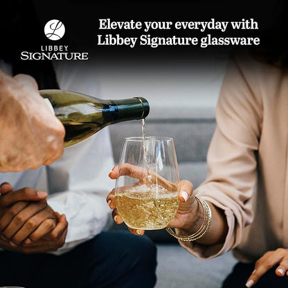 Libbey Signature White Wine Glasses Set of 4, Elegant, Dishwasher Safe Stemless White Wine Glasses, Elegant Wine Glasses for Weddings, Birthdays
