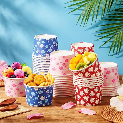 CHENGU 60 Pcs 9 oz Hawaii Hibiscus and Tropical Leaves Ice Cream Cups, Tropical - Image 6