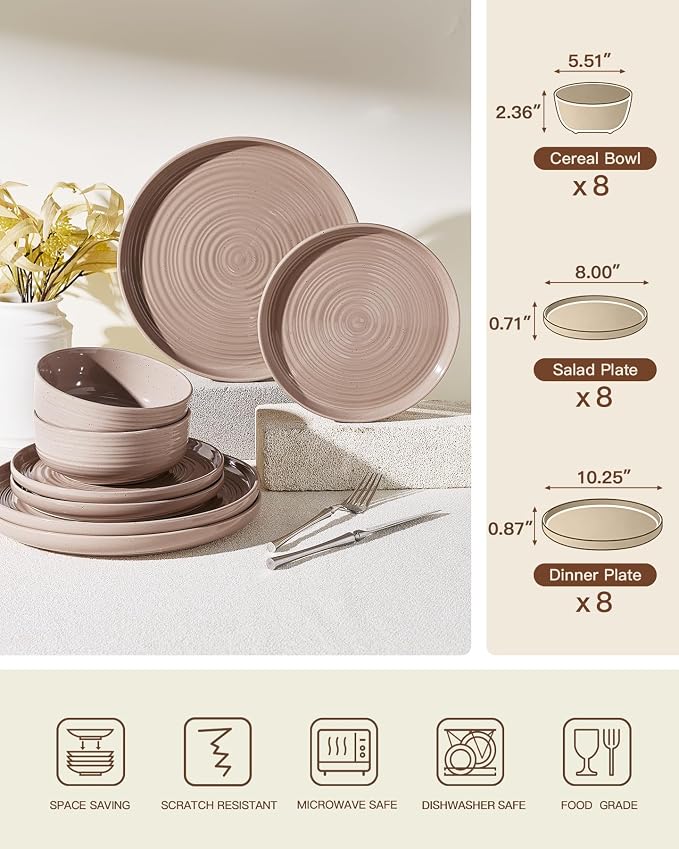 Stoneware Dinnerware Sets for 8, Plates and Bowls, Chip & Scratch Resistant - Image 7
