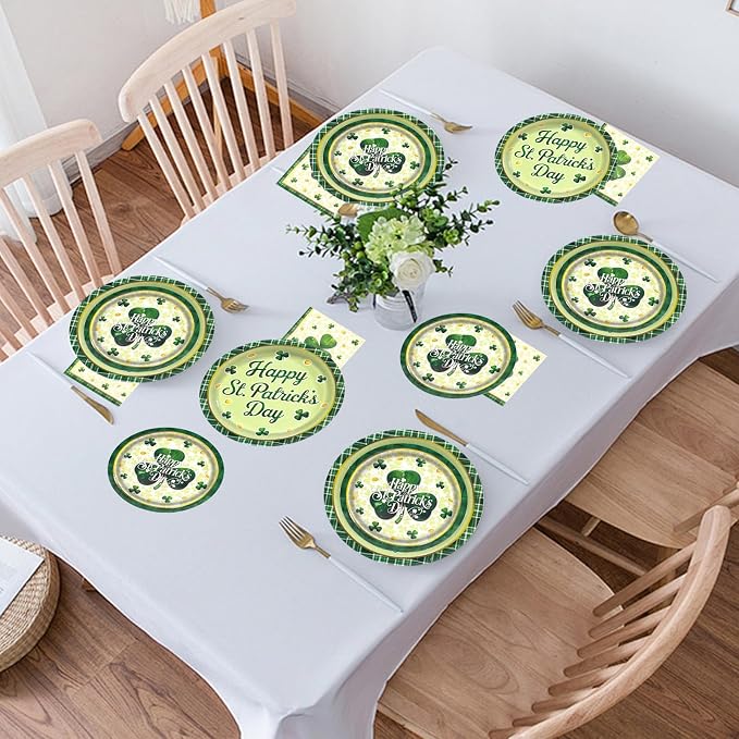 60pcs St.Patrick's Paper Plates and Napkins Party Supply, Serve 20 | Shamrock - Image 8