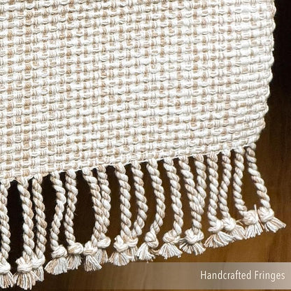 Cotton Table Runner, 13x72 Inch, Neutral Beige Ivory | Textured Woven Fabric - Image 4