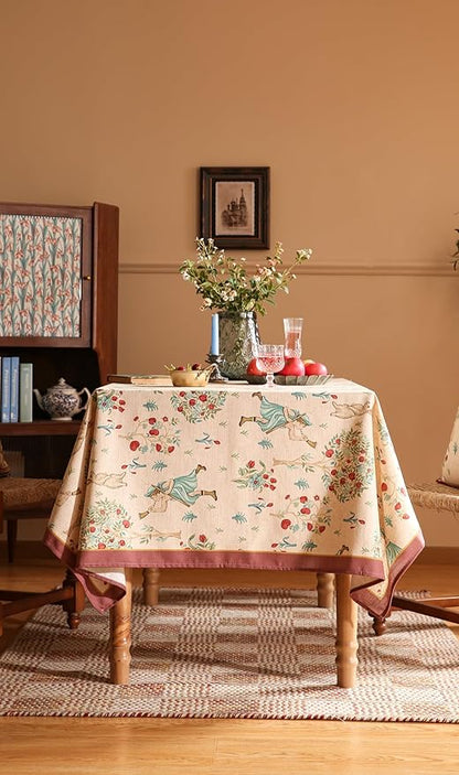 patdrea Designer Beige Rectangle Small Tablecloth,Vintage Italian Durable Linen Trees Pattern Table Cloth,Decor Table Cover Cloth for Kitchen Dining,Christmas,Thanksgiving,55"x71"-Tatiana a