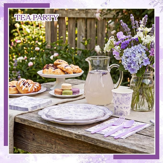 NatNarr 175 Pcs Purple Floral Party Supplies - Image 7