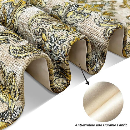 108 Inches Exquisite Gold Floral Jacquard Table Runner Thick Beige Chenille | - Image 6