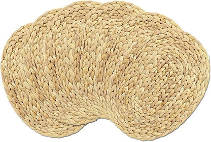 Oval Woven Placemats Set of 6, Natural Water Hyacinth Charger Plates Non-Slip Weave Placemats Farmhouse Straw Braided Rattan Tablemats, Oval Wicker Place Mats for Dining Table