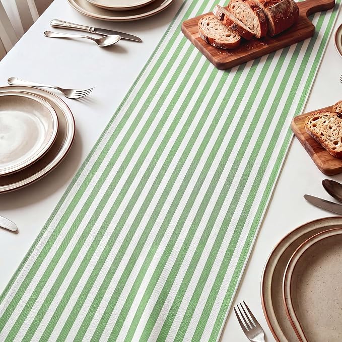 6 Pcs Green and White Stripe Table Runner 13 x 72 Inch | Linen Kitchen Dining - Image 3