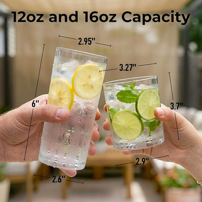 Zulay Kitchen Plastic Drinking Glasses – Mixed 16oz & 12oz Acrylic Shatterproof - Image 2