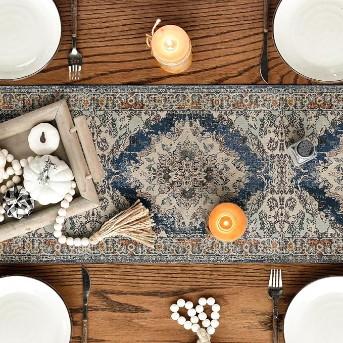 Artoid Mode Boho Bohemia Style Black Table Runner, Country Rustic Farmhouse - Image 7