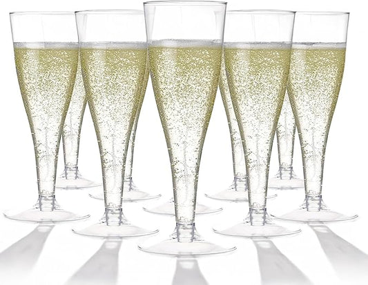 Prestee 100 Pack Clear Plastic Champagne Flutes - 4.5 oz Durable Disposable Champagne Glasses for Parties, Weddings, Toasting and Large Celebrations - Elegant Wine Glasses Stemware for Easy Cleanup
