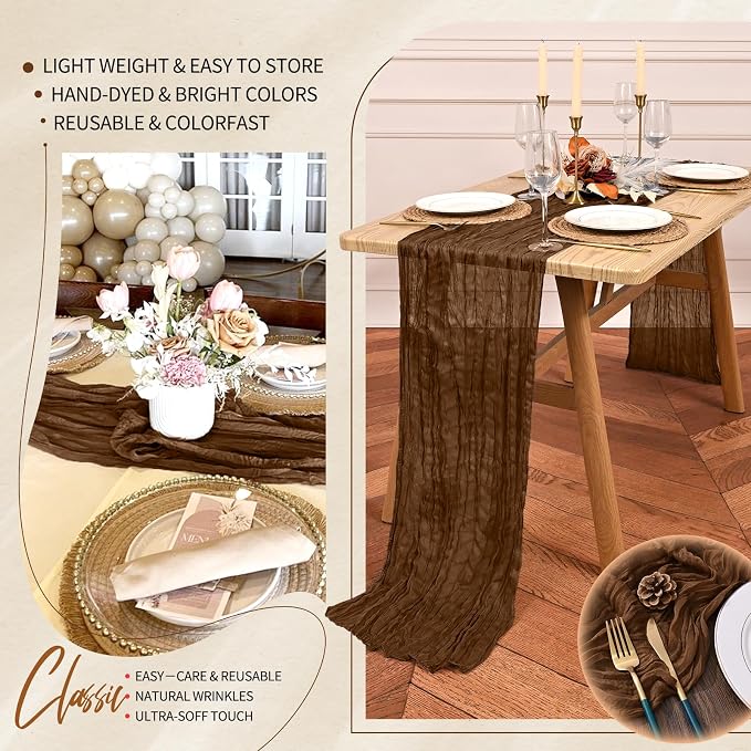 4 Pack Cheesecloth Table Runner 10FT Brown Table Runner Boho Gauze Cheese Cloth - Image 5