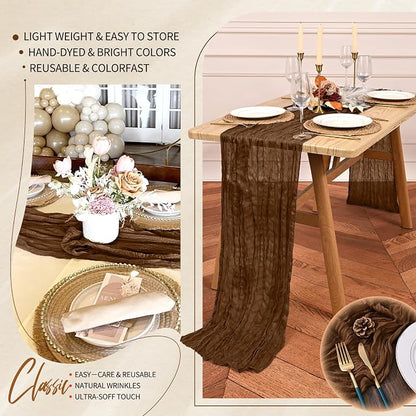 4 Pack Cheesecloth Table Runner 10FT Brown Table Runner Boho Gauze Cheese Cloth - Image 5