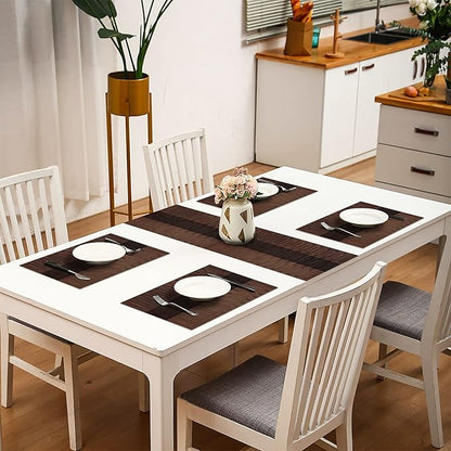HeloHo Brown Black Placemats Set of 6 Washable Placemats Vinyl Woven Table Mats Wipeable Placemat for Kitchen Dining Table Decoration Indoor Outdoor