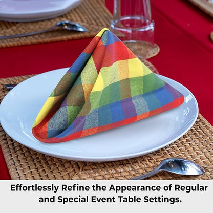 Urban Villa Cotton Dinner Napkins Set of 6, Highly Absorbent 20x20 Inches Premium Cloth Napkins Hotel Quality Reusable & Washable Table Dinner Napkins for Home & Weddings - Multi Prismatic, Checks