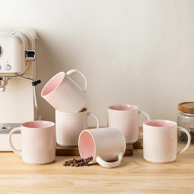 theterra Ceramic Coffee Mugs Set of 6, 14.2 oz Coffee Cups by TheTerra