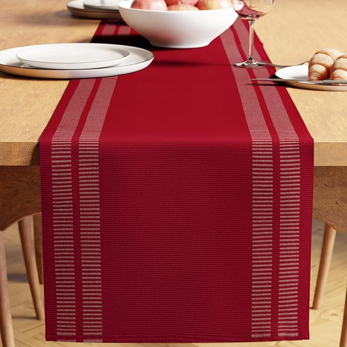 Encasa XO Table Runner, Yarn Dyed Ribbed Cotton 13"x72" | Ladder Red, 12-Ply by EncasaXO